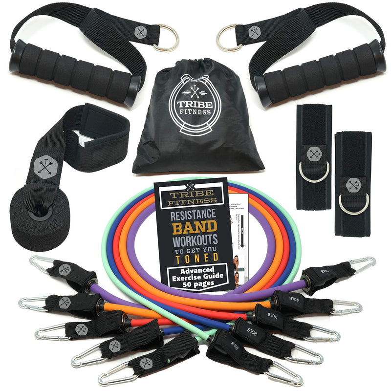 TRIBE Resistance Bands Set &Weights for Exercises Bands for Men/Women with Workout Bands, Handles, Door Anchor, Ankle Straps, Carry Bag, Exercise