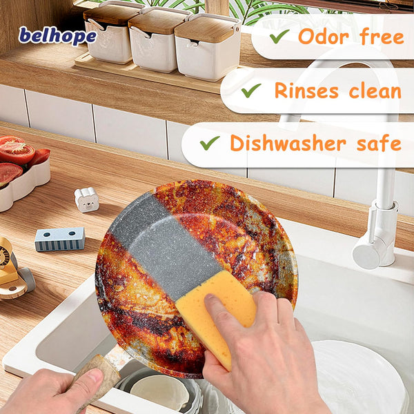 Belhope Scrub Sponges, Dual-Sided Temperature Controlled Scrubber - Scratch-Free Multipurpose Dish Sponges for Kitchen, Bathrooms, and Outdoor Use