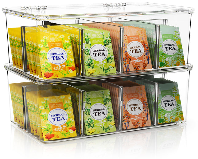 Utopia Home 2 Pack Tea Bag Organizer - Stackable Tea Bag Storage Organizer with Lid - Tea Bag Holder for Kitchen Organiz