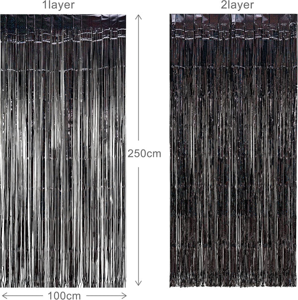 Black Tinsel Curtain Party Backdrop - GREATRIL Party Streamers Backdrop Foil Fringe Curtains for Birthdays/Wizard Halloween Decorations - 1M X