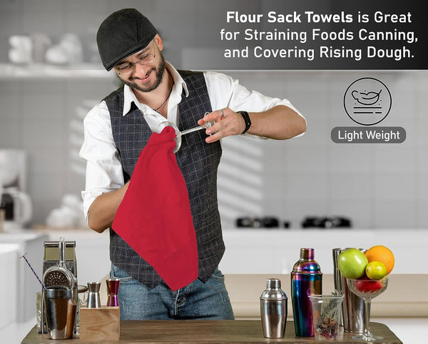 RUVANTI Flour Sack Towels 6 Pack 28X28 Inch, 100% Cotton Tea Towel, Reusable, Machine Washable, Absorbent Bartowels - Dish Cloth Perfect for