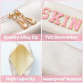 Y1Tvei 2Pcs Preppy Patch SKIN BATH Varsity Letter Cosmetic Toiletry Bag Pink Letter Makeup Bag Zipper Pouch Storage Portable Purse Waterproof