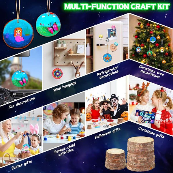 Arts and Crafts for Kids Ages 8-12, Glow in the Dark Wooden Painting Kits, Art & Craft Set Birthday Gift for Boys Girls Ages 6 7 8 9 10 11 12