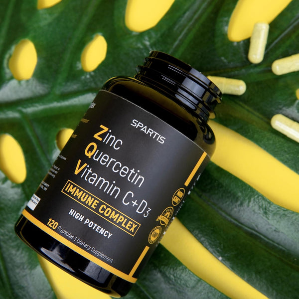 Zinc Quercetin 500Mg with Vitamin C Vitamin D3 Bromelain Immune Support High Potency Quercetin Zinc Supplement ZQV by SPARTIS (Pack of 1 Bottle at