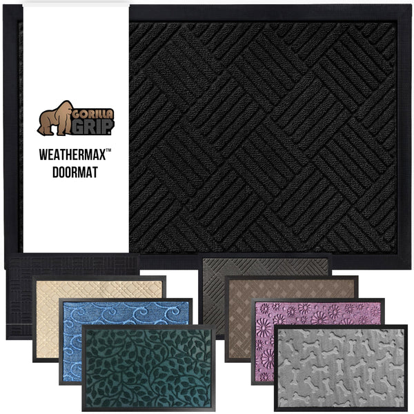 GORILLA GRIP 100% Waterproof All-Season Weathermax Doormat, Durable Natural Rubber, Stain and Fade Resistant, Low Profile, Indoor Outdoor Door