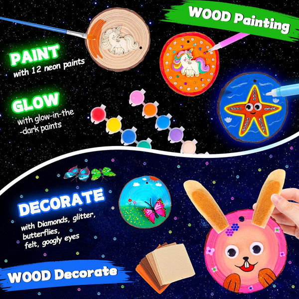 Arts and Crafts for Kids Ages 8-12, Glow in the Dark Wooden Painting Kits, Art & Craft Set Birthday Gift for Boys Girls Ages 6 7 8 9 10 11 12