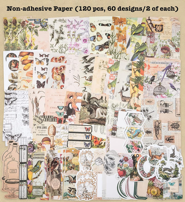 Knaid 200 Pieces Vintage Ephemera Pack Decoupage Paper Junk Journal Kit Scrapbook Planner Sticker Supplies for Art Journaling Bullet Journals