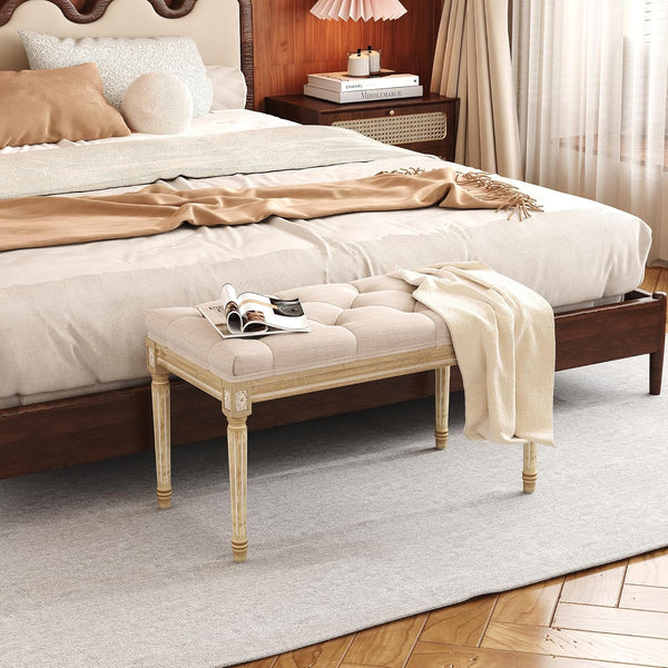 Yusong Upholstered Bench,Bedroom Bench for End of Bed,Piano Bench Dining Bench Entryway Shoe Bench with Button Tufted Padded Seat for Living Room,