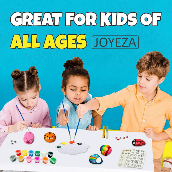JOYEZA Rock Painting Kit Deluxe, Arts and Crafts for Girls Boys Age 6+, 12 Rocks Tween Gift Art Set, Waterproof Paints, Craft Kits Art Supplies,
