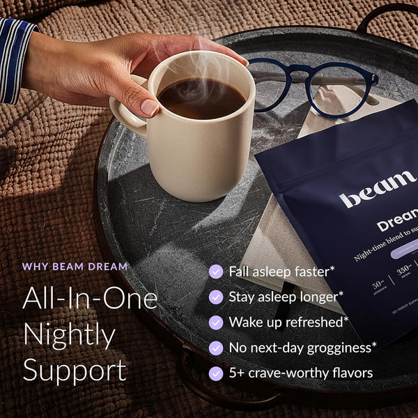 Beam Dream Sleep Powder, Natural Sleep Aid and Magnesium Hot Cocoa Drink for Adults, Calming Sleep Supplement with Apigenin, Nighttime Sleep Drink