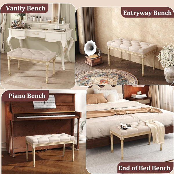 Yusong Upholstered Bench,Bedroom Bench for End of Bed,Piano Bench Dining Bench Entryway Shoe Bench with Button Tufted Padded Seat for Living Room,