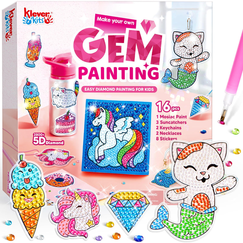 Klever Kits 16 Projects Gem Painting, Kids Diamond Gem Painting Kit with 5D Gem, Arts and Crafts for Girls Ages 6-12, Gem Craft Activities Kits,