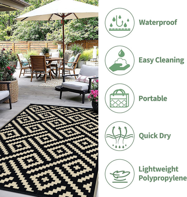 Outdoor Rug for Patio - Waterproof Plastic Straw Camping Rugs 4X6 Ft, Reversible Outdoor Indoor RV Mat Carpet for Patio, Porch, Deck, Balcony,