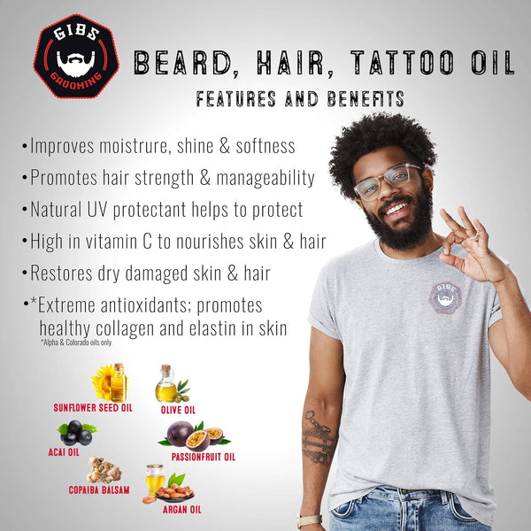 GIBS Signatur Series Skull Hair & Tattoo Oil (Skull Jars) - Softens & Strengthens Beard Growth, Moisturizes Skin