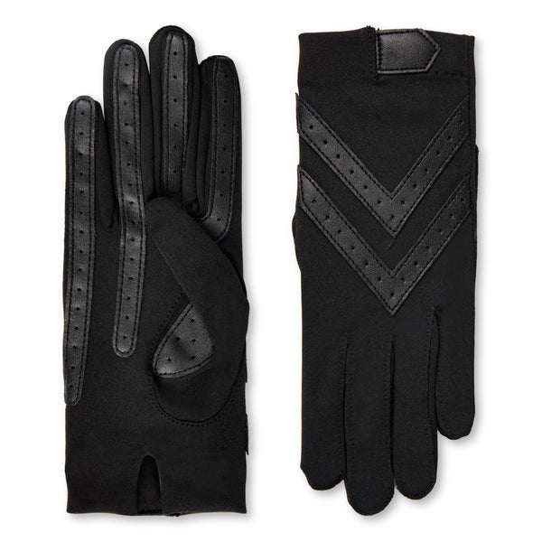 Isotoner Women'S Spandex Shortie Touchscreen Gloves - Waterproof Winter Gloves - Chic Chevron Design - Ideal for Driving and Daily Use,