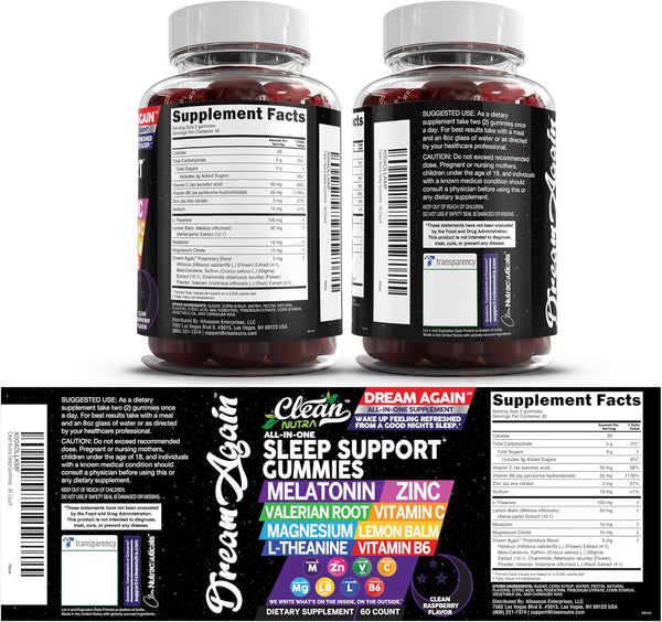 Clean Nutra Melatonin Gummies 10Mg | Sleep Aid Valerian Root L-Theanine Vitamin B6 C Lemon Balm Magnesium Hibiscus Beta Carotene Saffron &