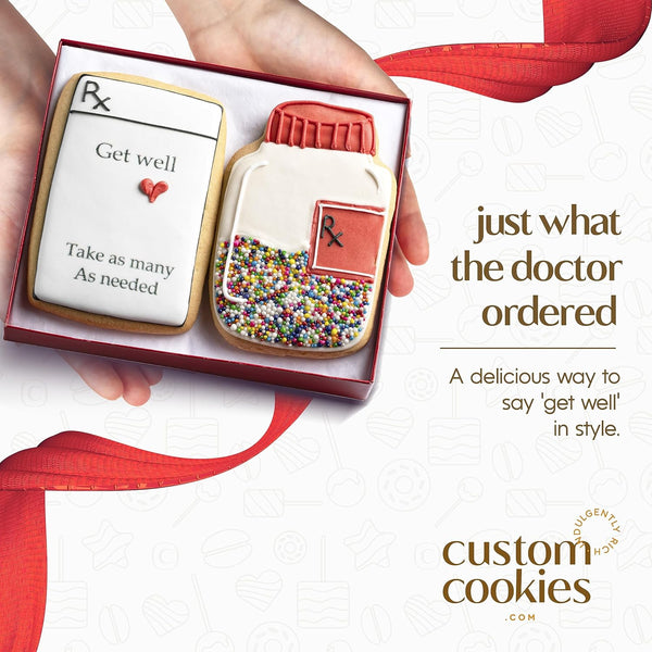 Custom Cookies Get Well Cookies - Set of 2 Kosher Decorated Vanilla Sugar Cookies - Express Feel Better Wishes for Men, Women, and Kids - after
