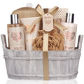 Spa Gift Basket â Bath and Body Set with Vanilla Fragrance by Lovestee - Gift Basket Includes Shower Gel, Body Lotion, Hand Lotion, Bath Salt, Eva
