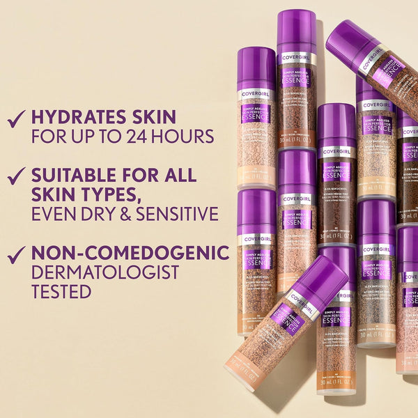 Covergirl Simply Ageless Skin Perfector Essence Foundation, 10 Fair, Tinted Skincare Makeup Hybrid, Sheer Tint, Radiant Finish, Glowy Finish,