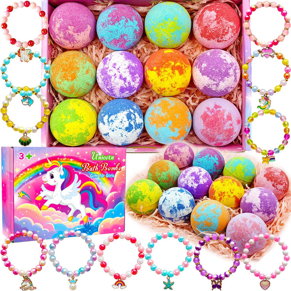 Unicorn Bath Bombs for Girls Kids with Toys Surprise Jewelry inside Gift for Girls 3 4 5 6 7 8 Years Old Birthday Gifts Ideas Easter Gifts for