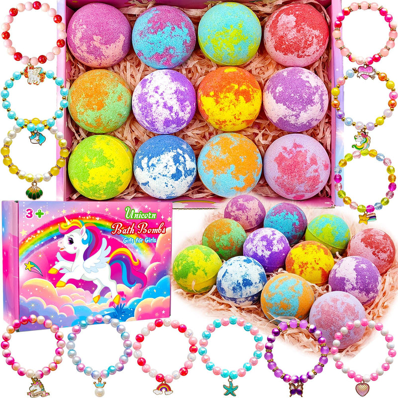 Unicorn Bath Bombs for Girls Kids with Toys Surprise Jewelry inside Gift for Girls 3 4 5 6 7 8 Years Old Birthday Gifts Ideas Easter Gifts for