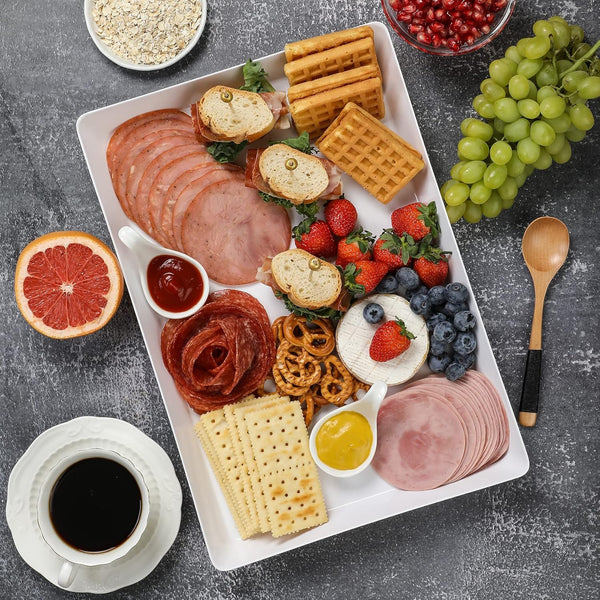 6 Pack, 16" X 11" Large White Serving Trays Set - Reusable Plastic Serving Platters for Cookie, Appetizer, Charcuterie, Snack, Dessert, Party Food