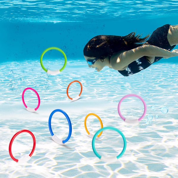 JOYIN Dive Rings Pool Toys, 8 Pcs Colorful Pool Rings for Kids, Underwater Training Swimming Diving Toy for Kids Gifts Summer Swim Water Fun Games