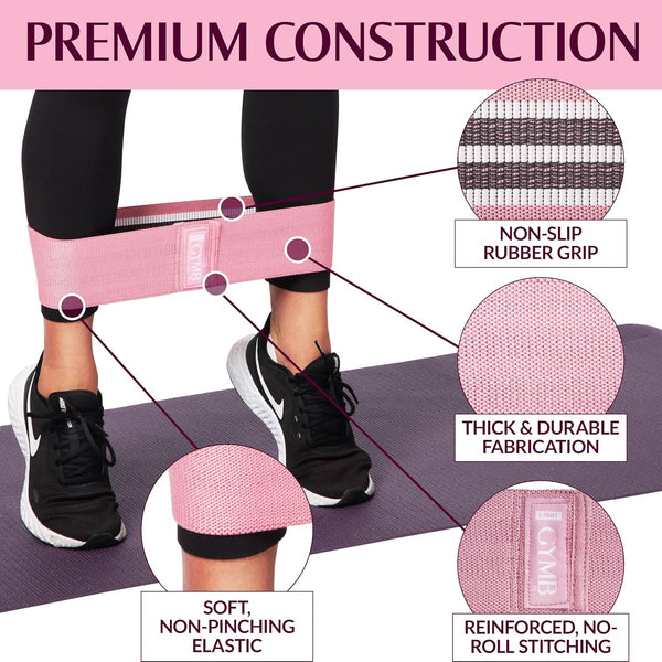 Gymb Premium Resistance Bands for Working Out - Exercise Bands to Workout Glutes, Thighs & Legs - Non Slip Cloth Booty Bands for Gym & Home