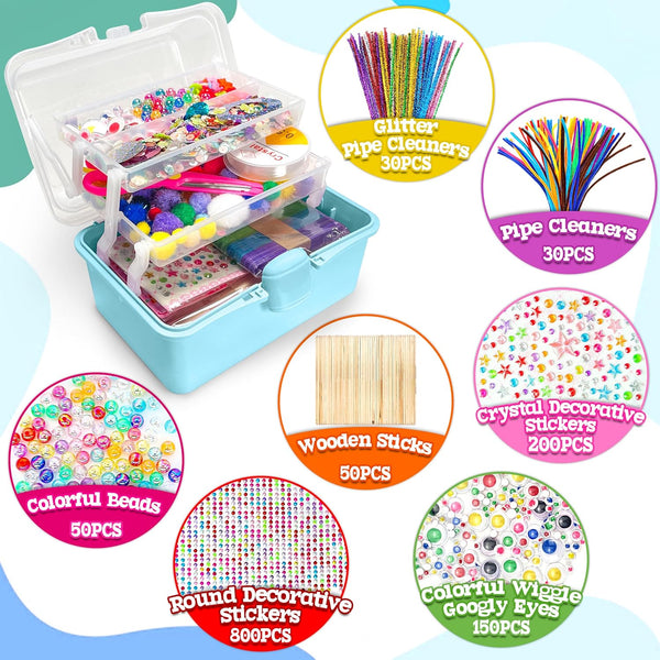 LINAYE 2500+PCS Arts and Crafts Supplies for Kids, DIY Craft Supplies Kit Box for Ages 6-8, Arts and Crafts Kit for Kids, Crafting Supply Set for