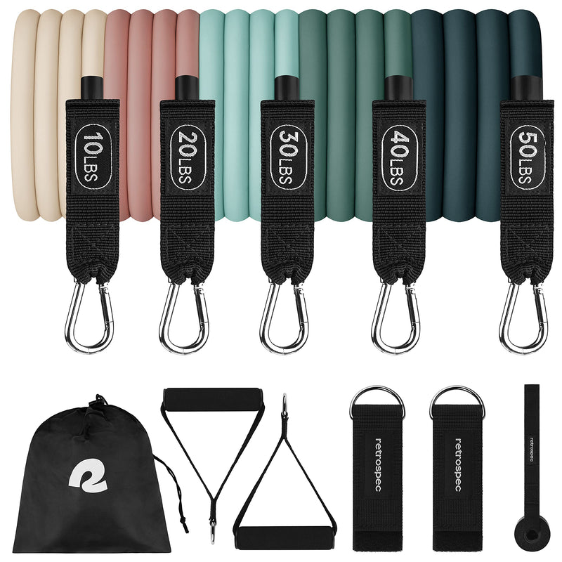 Retrospec Train Resistance Bands Set (5Pc) Workout Bands W/Handles, Door Anchor, Carry Bag for Women & Men