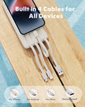 Portable Charger with Built in Cables, Portable Charger with Cords Wires Slim 10000Mah Travel Essentials Battery Pack 6 Outputs 3A Fast Charging