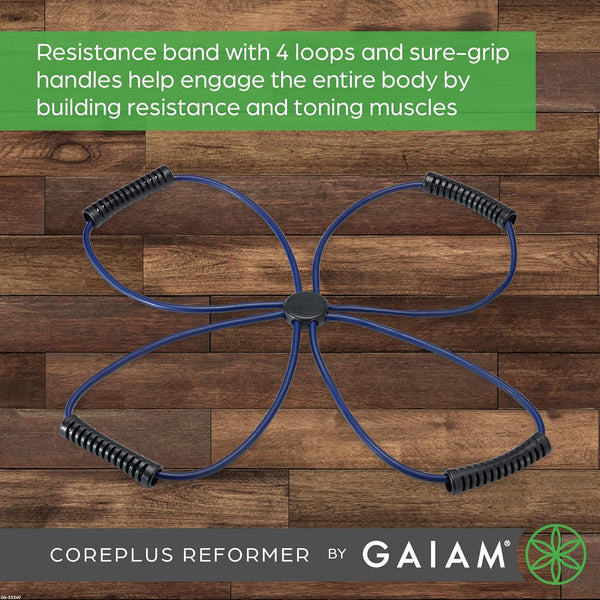 Gaiam Pilates Coreplus Reformer Resistance Band Kit - Home Fitness Equipment for Total Body Workout - Helps to Target Muscles, Tone, and Build