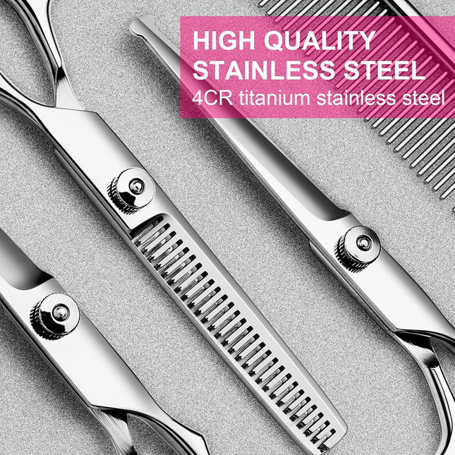 5 In1 Dog Grooming Scissors Kit, Professional Dog Scissors for Grooming with Safety round Tips, Titanium Coated Grooming