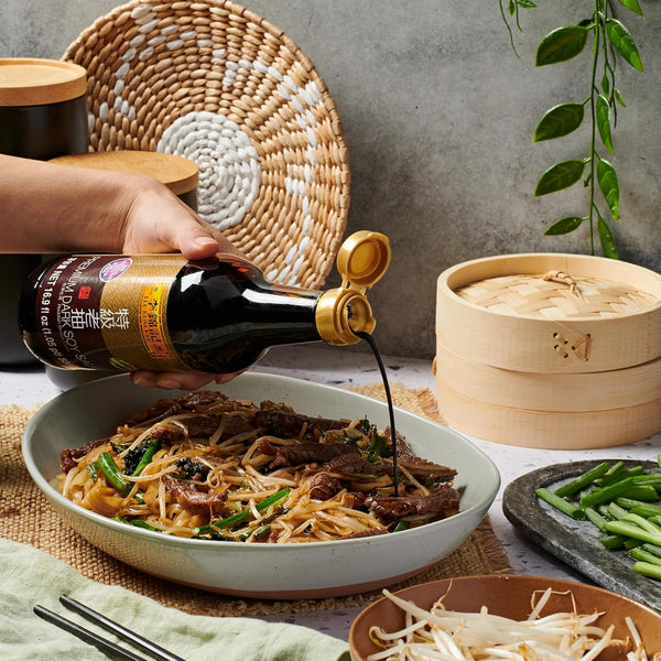 Lee Kum Kee Premium Dark Soy Sauce (16.9 Oz - 1 Pack), Full-Bodied Naturally Brewed Soy Sauce, Non GMO Soybeans, Vegan, No MSG, Best for Adding