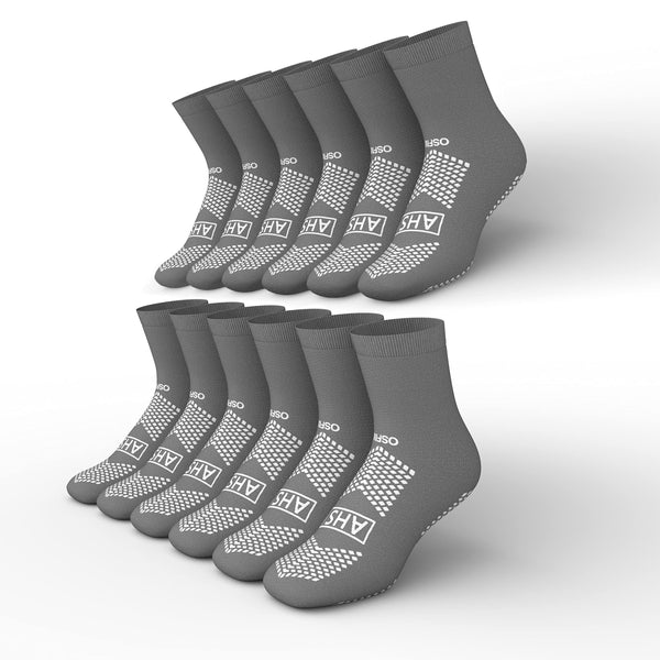 Grippy Socks | Gray One Size Fits Most Non Skid Socks | 6 Pairs of Anti-Slip Socks