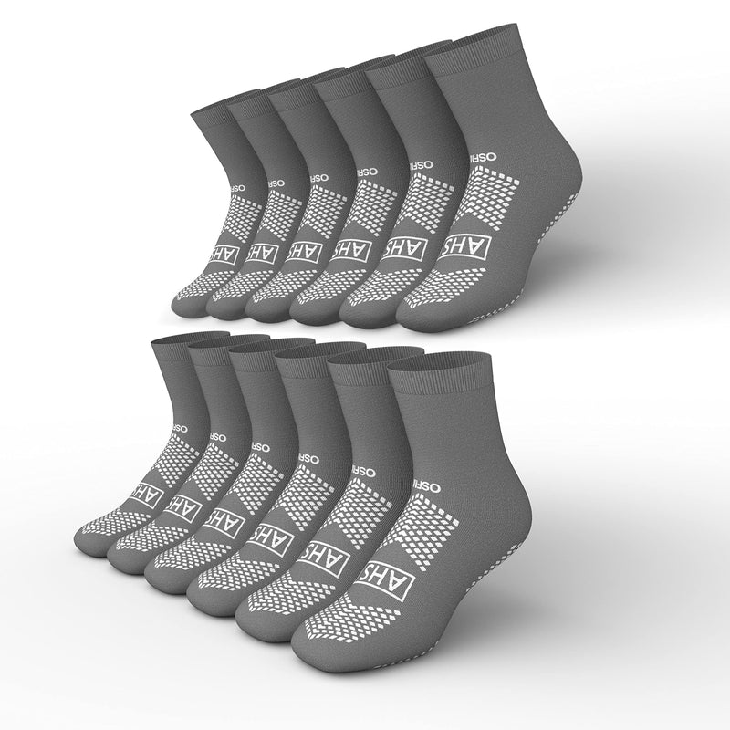 Grippy Socks | Gray One Size Fits Most Non Skid Socks | 6 Pairs of Anti-Slip Socks