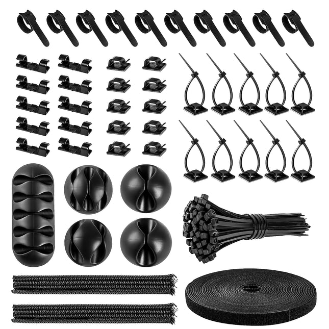 Cable Management Organizer Kit 2 Cable Sleeve Split with 41Self Adhesive Cable Clips Holder, 10Pcs and 2 Roll Self Adhes