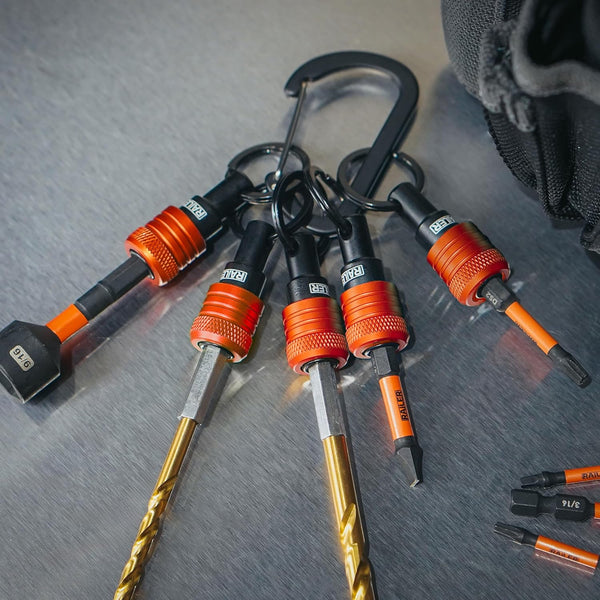 Railer Bit Holder Keychain 5Pc - 1/4 Inch Hex Shank Bit Holders - Quick Release Bit Holder for Nut Driver, Screwdriver & Drill Bits W/Key Chain