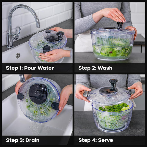 Joined Large Salad Spinner with Drain, Bowl, and Colander - Quick and Easy Multi-Use Lettuce Spinner, Vegetable Dryer, Fruit Washer, Pasta and