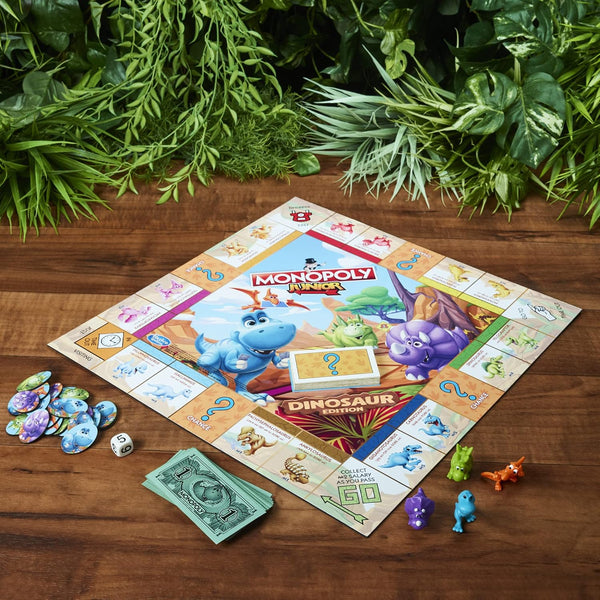 Hasbro Gaming Monopoly Junior Dinosaur Edition Game | Kids Board Games with Dino-Themed Toy Tokens | 2-4 Players for Boys & Girls | Ages 5+