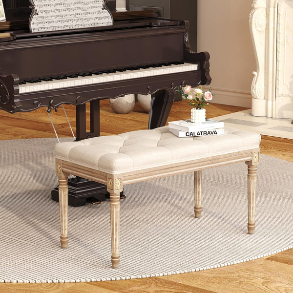 Yusong Upholstered Bench,Bedroom Bench for End of Bed,Piano Bench Dining Bench Entryway Shoe Bench with Button Tufted Padded Seat for Living Room,