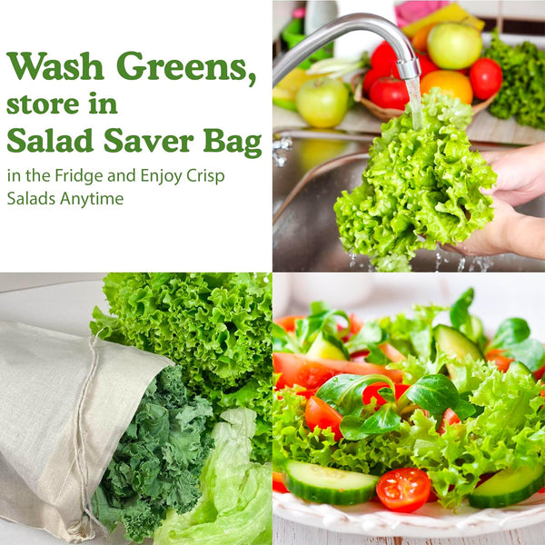 Regency Wraps Salad Saver, Reusable Drawstring Produce Bag for Storing Lettuce, Veggies and Fruit in the Refrigerator to Keep Fresh Longer, 100%