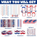 4Th of July Party Favors Set, Fourth of July Decorations 158 Pcs Accessories Includes Slap Bracelets, Necklaces, USA Flags, Tattoos, Wristbands,