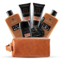 Luxury Mens Bath and Body Gift Set Basket for Him - Smoky Sandalwood - All Natural Skin Care Kit for Men W. Full Size Body Wash, Facial Scrub,