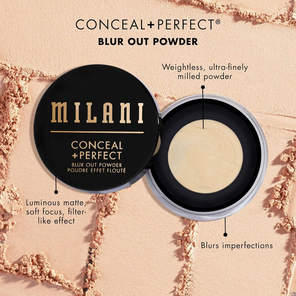 Milani Conceal + Perfect Setting Powder Makeup -Translucent Blur Out Talc-free Formula, Pore Blurring Filtered Finish 01 Translucent