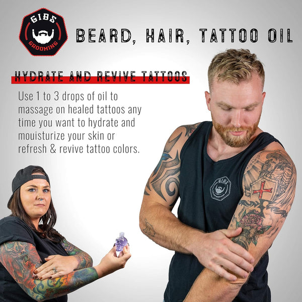 GIBS Signatur Series Skull Hair & Tattoo Oil (Skull Jars) - Softens & Strengthens Beard Growth, Moisturizes Skin