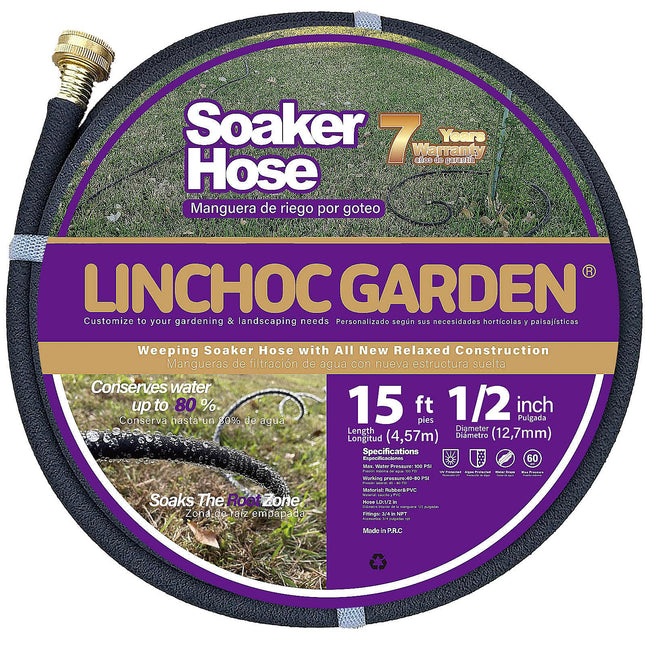 LICNCHOC GARDEN Soaker Hose 15 Ft,1/2 INCH Flexible Durable Garden Hose for Efficient Watering, Leak-Proof Design 100% R