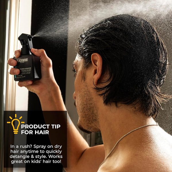 Blackwood for Men Hair & Beard Hydrator Spray - Natural Leave-In Conditioner - Moisturizes, Texturizes, Shapes & Detangles - Ideal for Beard