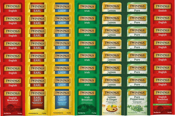 Best of Twinings, 56 Count, 7 Flavor Herbal & Black Tea Bag Variety Sampler, Caffeinated, Decaffeinated, Caffeine- Free â Perfect Gourmet Gift Set