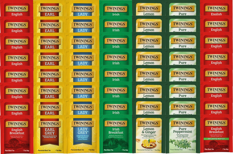 Best of Twinings, 56 Count, 7 Flavor Herbal & Black Tea Bag Variety Sampler, Caffeinated, Decaffeinated, Caffeine- Free â Perfect Gourmet Gift Set